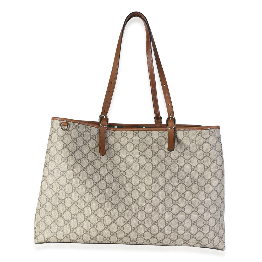 Gucci Beige Brown GG Supreme Monogram Emblem Maxi Tote